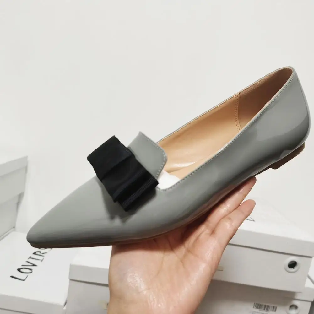 Lovirs Women Shoes Pointed Toe Bowknot Flats Patent Leather Casual Shoes Slip on Drees Flat Leisure Shoes Plus Size US5-15