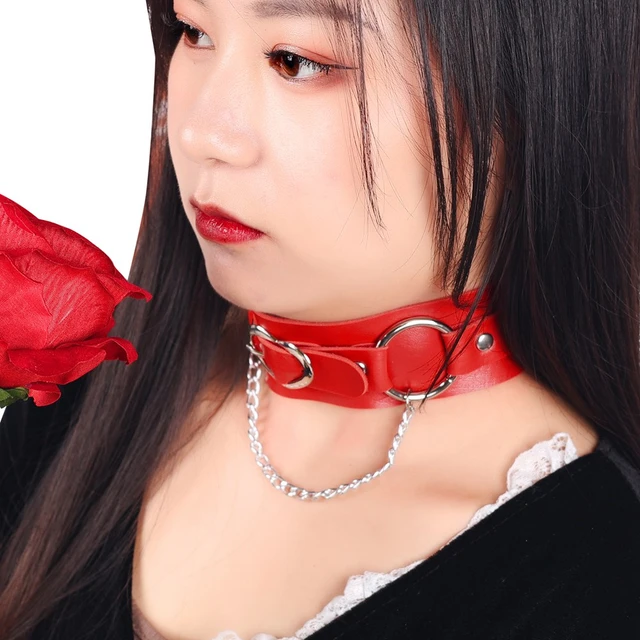 Red Bdsm Harness For Women Spike Punk Choker Collar Girl Goth  