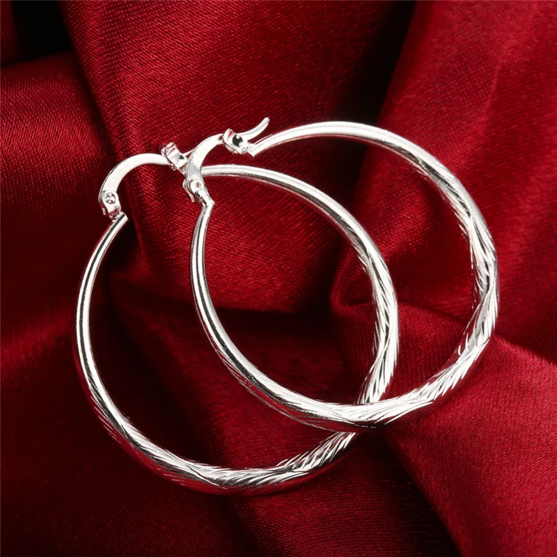 

DOTEFFIL Pattern Big Circle Hoop Earrings 925 Sterling Silver Woman Party Gift Fashion Charm Wedding Engagement Jewelry