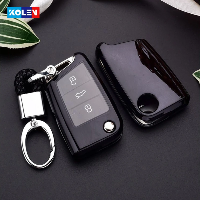 Plating Soft TPU+PC Car Remote Key Full Cover Case For Volkswagen VW Golf7 MK7 Seat Ibiza Leon FR 2 Altea Aztec Kodiaq Keychain