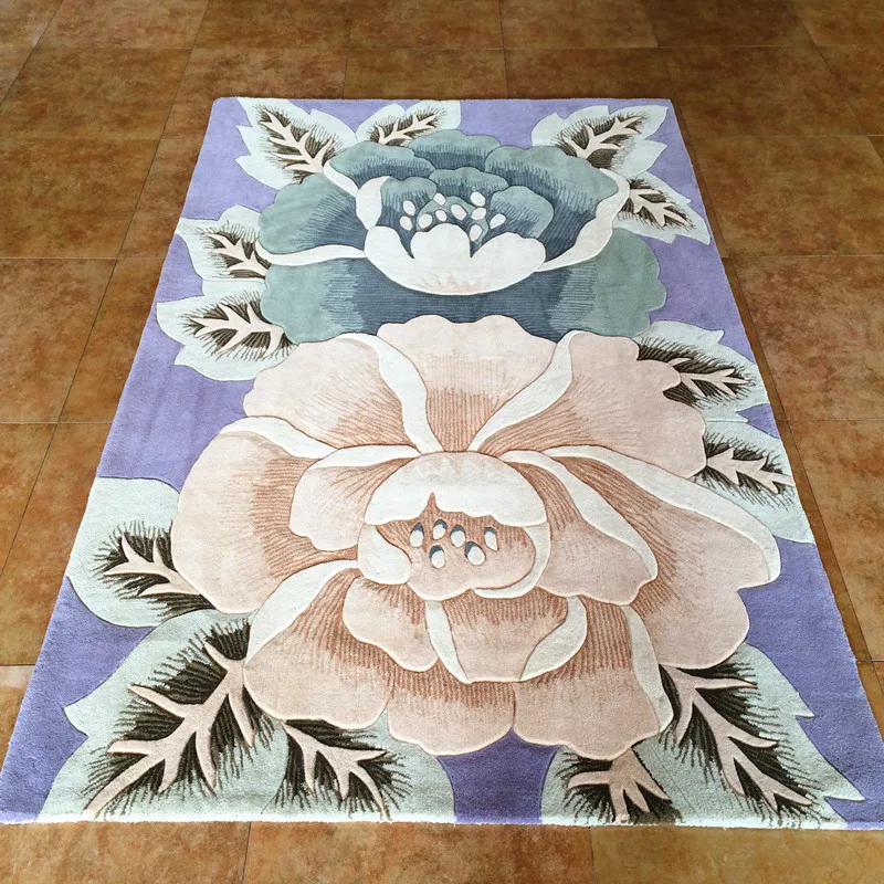 Handmade Wool Carpet Europe Living Room Carpet 3D Floral Hand Carved Rug for Bedroom Home Thick Floor Mat Vintage Carpet