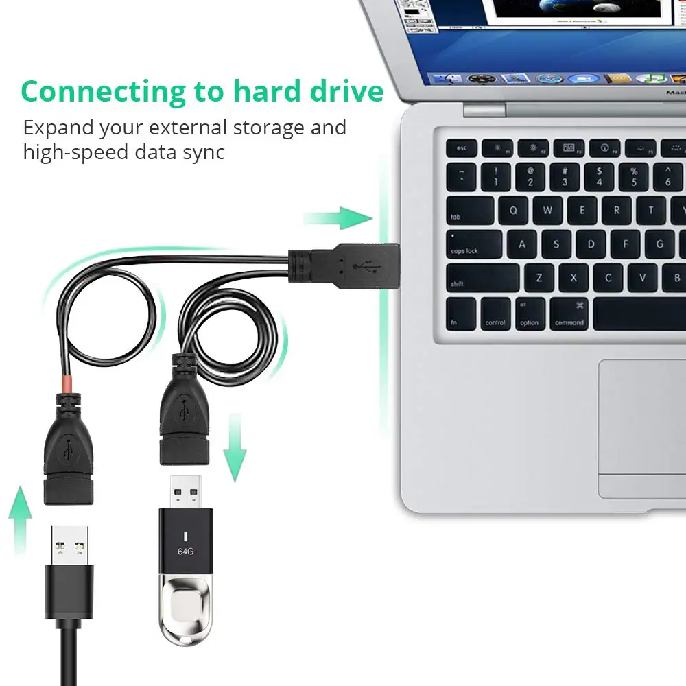 USB 2.0 ذكر إلى أنثى المزدوج USB أنثى البيانات محور USB الفاصل كابل USB شحن كابل محول الطاقة لأجهزة الكمبيوتر المحمولة