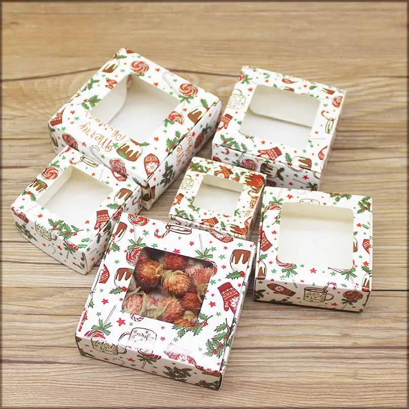 10pcs Multi Size Gifts Box with Window Marbling Style kraft Paper Window Wrapping Package for Jewelry Party Supplies