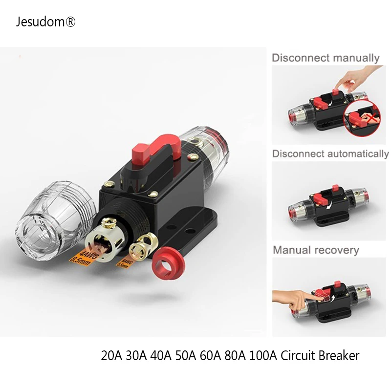 20A 30A 40A 50A 60A 80A 100A Circuit Breaker 12V 24V DC Car Truck Audio Resettable Fuse Circuit Breaker