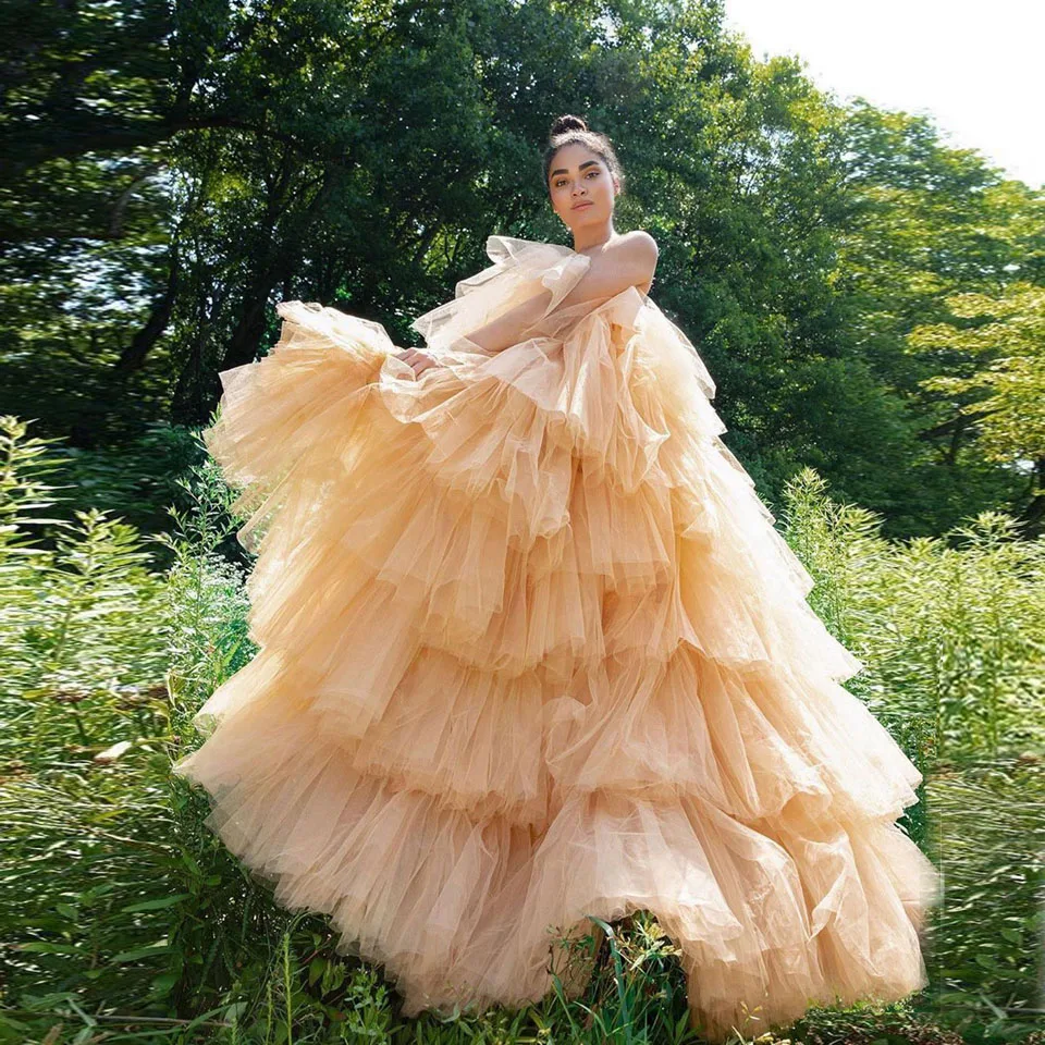 2020 New Arrival Trendy Magazine Puffy  Ruffles Tulle Skirt Women Tiered Long Tulle Skirts Dresses Floor Length Dress Customized