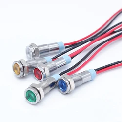 1PC 6mm LED Metal Indicator Light Pilot Warning Signal Lamp Mini 6V 5V12V 24V 220v with Wire Red Orange Blue Green White