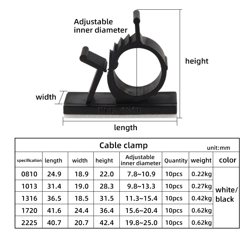 10 sztuk samozaciskowy kabel samoprzylepny klip regulowany Organizer plastikowe uchwyty zacisk uchwyt Organizer do kabli naprawiono do wiązania