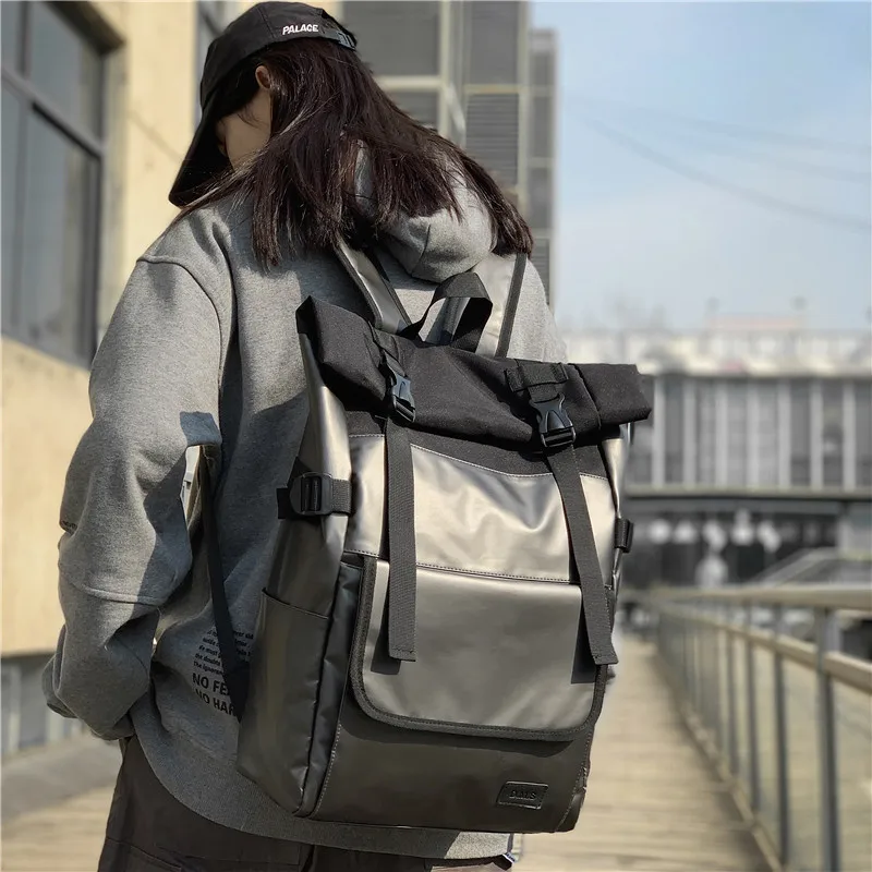 Large Capacity Travel Climbing Backpacks PU Laptop Roll Top Rucksack For Teenagers Multifunction Travel School Bags XA293Y