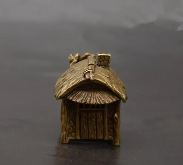 China's brass Thatched hut shaped incense burner small statue