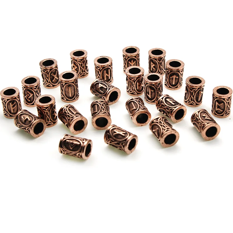 24pcs/Set Vintage Futhark Runes Viking Beads Spacer Large Hole Beard or Hair Bead for Charm Bracelet DIY Handmade Jewelry Making