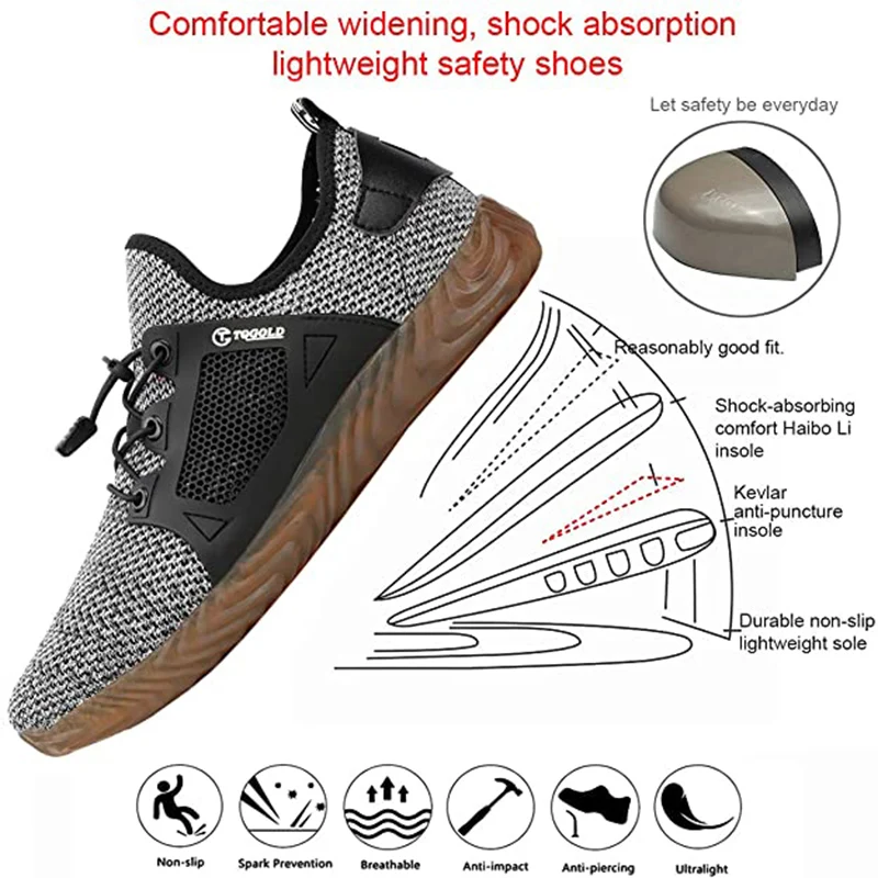 

Men's Women's Safety Working Ultralight Shoes Industrial & Construction Anti-Puncture Summer Breathable Steel Toes Shoes