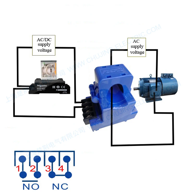 Adjustable AC din type clamp current transformer NO NC relay output 1.7-50A clamp CT sensor