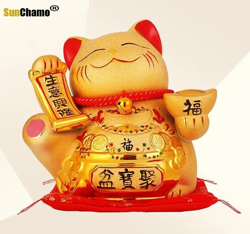 Hot Selling Newest Golden Lucky Cat Maneki Neko Piggy Bank Shop People Creative Decorations  Ceramic Lucky Cat Money Boxes Craft