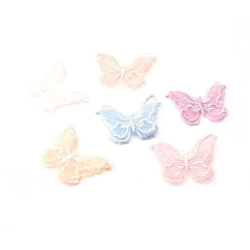 15PCS Embroidered Double Layer Organza Butterfly Tulle Fabrics DIY Headdress Handmade Jewelry Earrings Garment Accessories