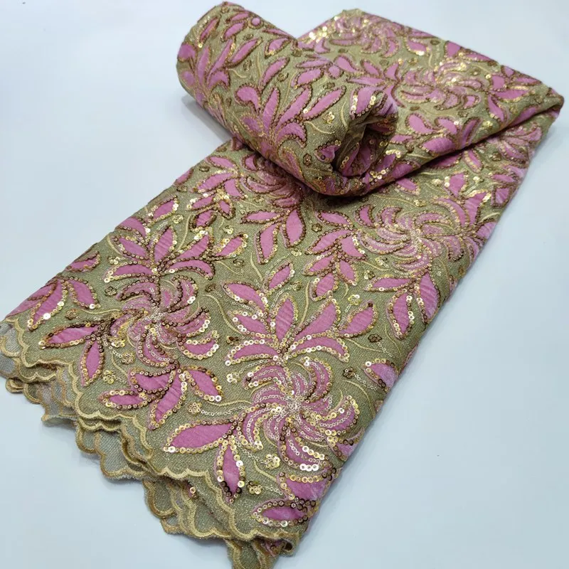 

African French Velvet Lace Fabric With Sequins Lace Fabric 5 Yards/pcs Nigerian Lace Fabric For Party 2022 Hot Sale TS9651