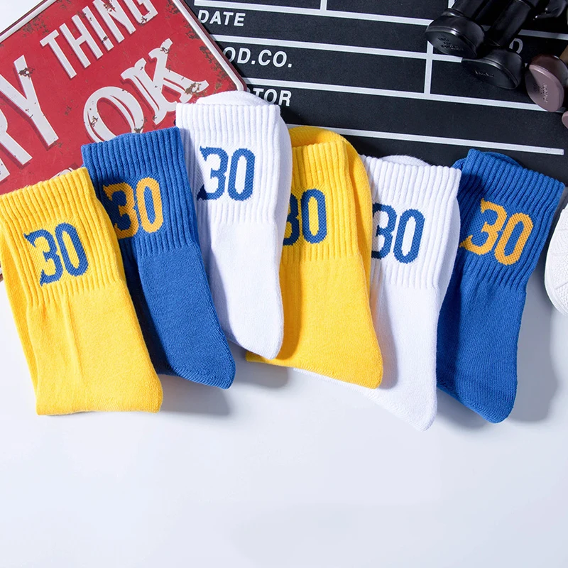 No30 Thirty Thick Sport Crew Man Socks Digital Number Point Guard Golden State US Team 2021 Stephen Curry Basketball Player Star