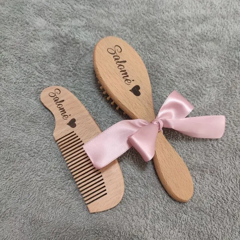 Baby Hair Brush and Comb, Natural Wood Manually Polished Eco Friendly Kids Massage Brush Baby Shower Gift