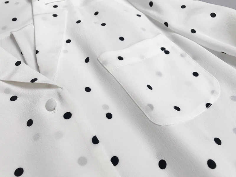 100% Hohe Qualität Seide Bluse Frauen Hemd Elegante Einfache Design Langen Ärmeln Polka dot V-ausschnitt Anmutigen Stil Neue Mode