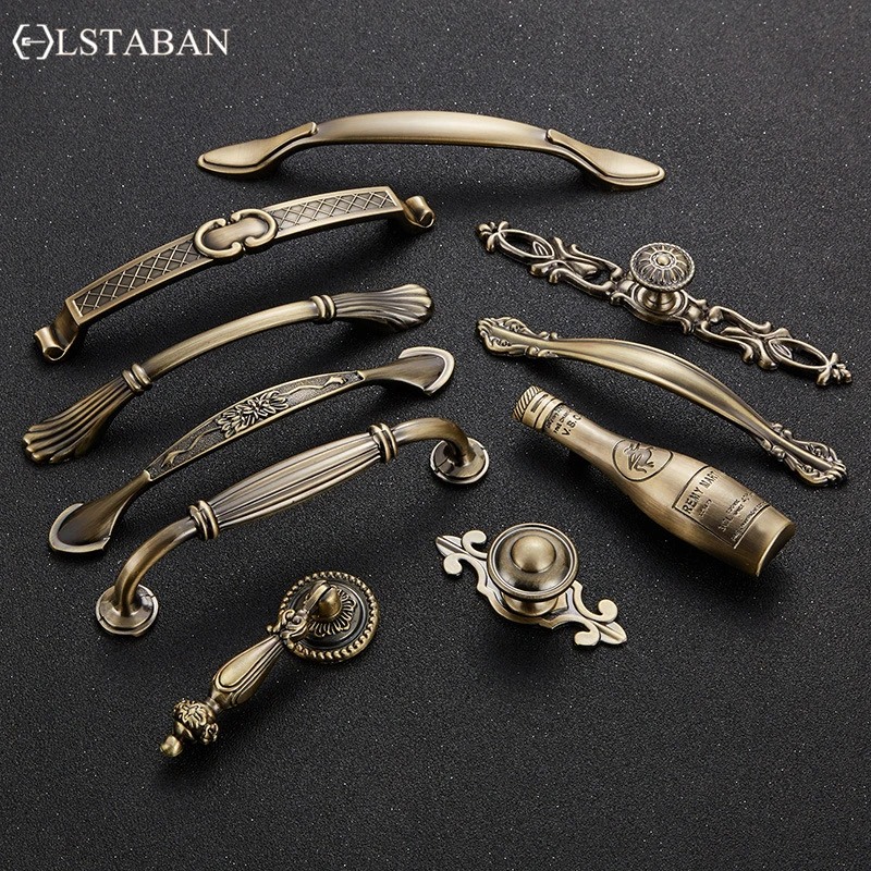 LSTABAN European Antique Door Handle Drawer Zinc Alloy Simple Wardrobe Furniture Accessories Ancient Green Cabinet Handle