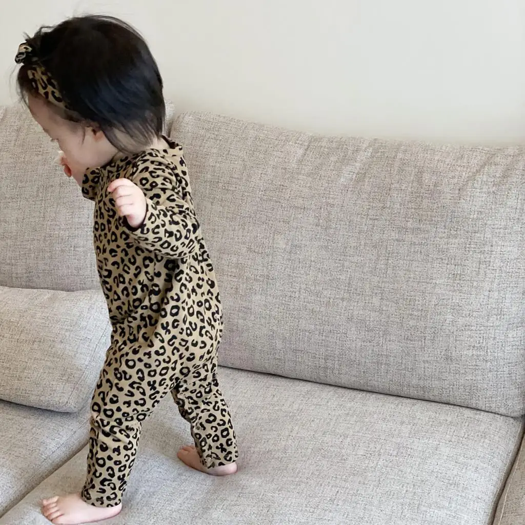 Newborn Kids Baby Boys Girls Clothes Autumn Leopard Print Romper Sweet Cotton Jumpsuit Long Sleeve Winter Fall Baby Outfit 0-24M