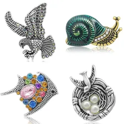 Lovely animals Fish Birds Eagle snail rhinestone metal 18MM snap buttons fit 18mm snap bracelet snap jewelry wholesale