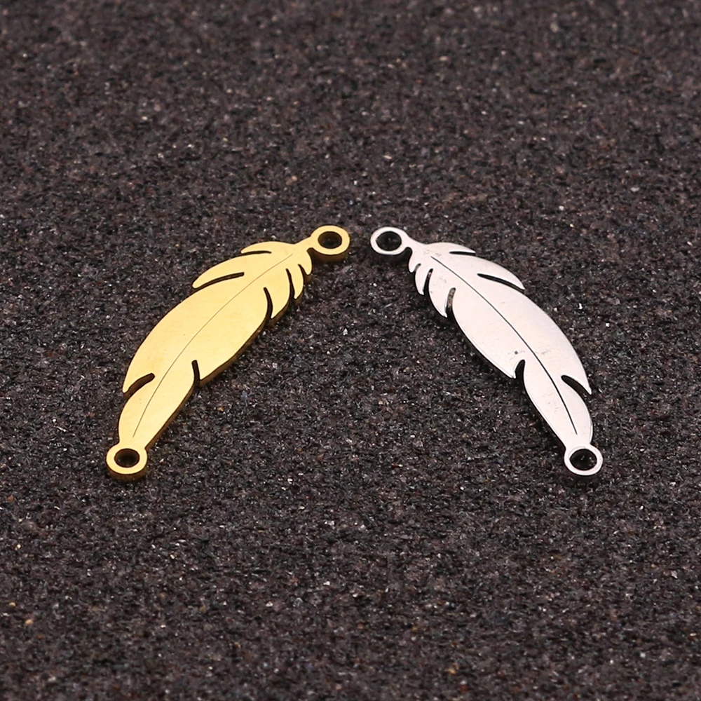 10pcs/lot Stainless Steel  feather Pendants Floating Charms  for Jewelry Making Charms Bracelet Necklace Accessories Wicca