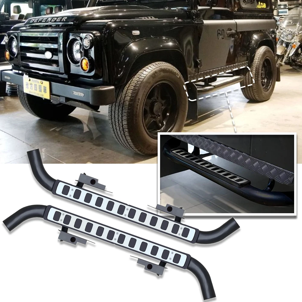 

Car Accessories 2Pcs left right steel side step fits for land rover defend 90 running board Nerf bar pedal protector side stairs