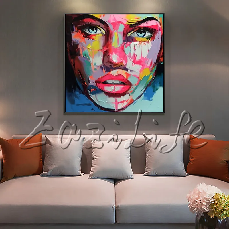 

Portrait Face Gazing Girl Palette knife Oil painting christmas figure canva Hand painted Francoise Nielly wall Art picture