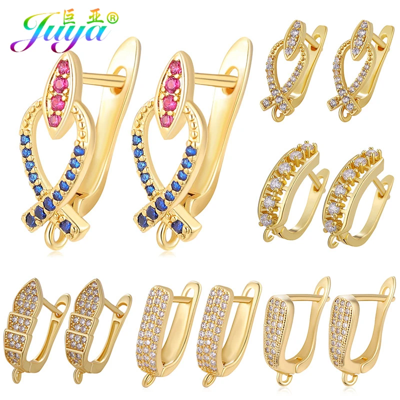 Juya DIY Gold/Silver Color Shvenzy Earwire Fixture Supplies Earring Hook Accessories For Needlework Charms Dangle Earring Making