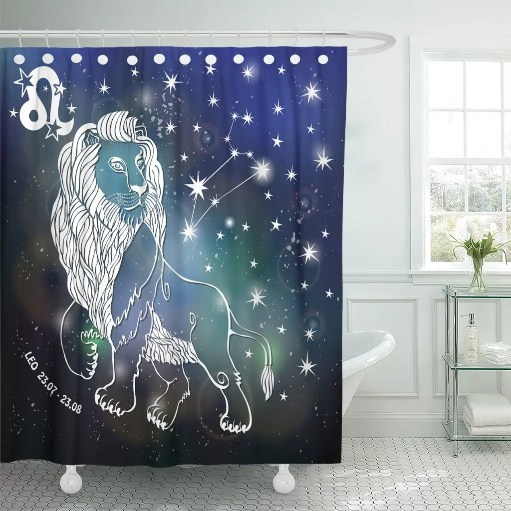 Leo Zodiac Sign Lion Horoscope Constellation Stars Abstract Space Shower Curtain Waterproof Polyester Fabric 72 x 72 Inches