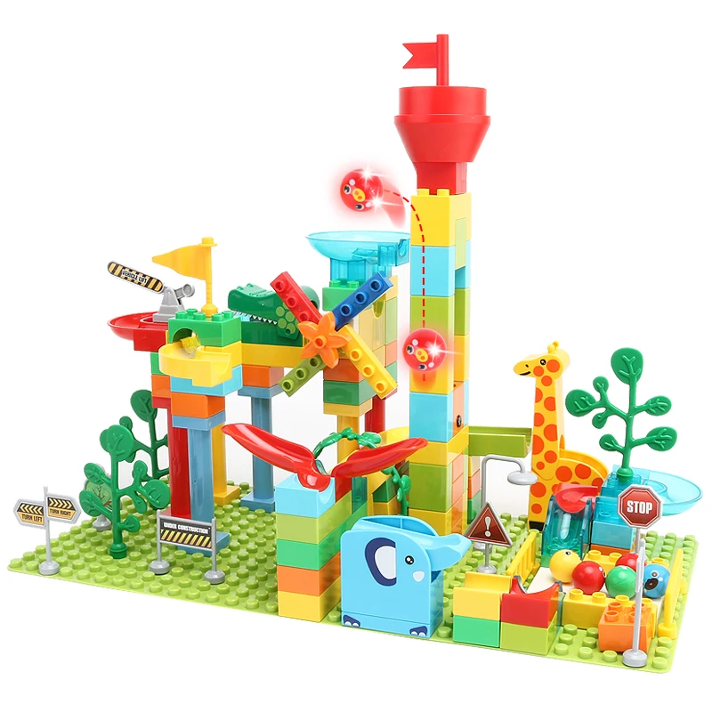 Big Size Marble Race Run Building Block Parts Rolling Ball Track Piano Slide Catapult Dinosaur Spring Rotation Funnel Compatible