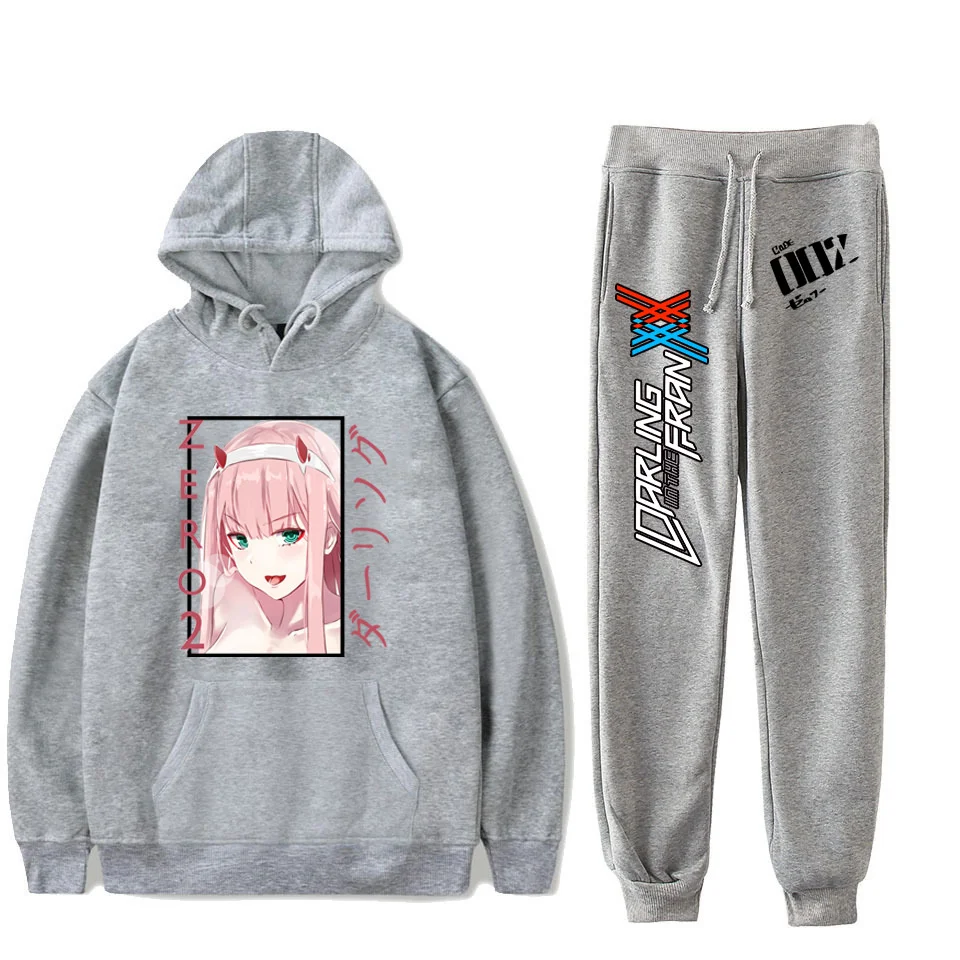 Zero Two Pants Suit Anime Cosplay Darling In The Franxx Cute Print Oversized Hoodies And Sweatpants Hooded Sweatshirt Tracksuits