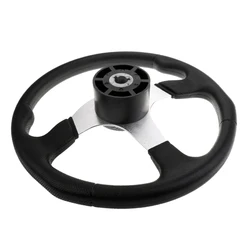 Premium 340mm 3 Spoke 3/4 inch Boat Steering Wheel with Center Cap for Universal Marine Boat Yacht Pontoon Boat