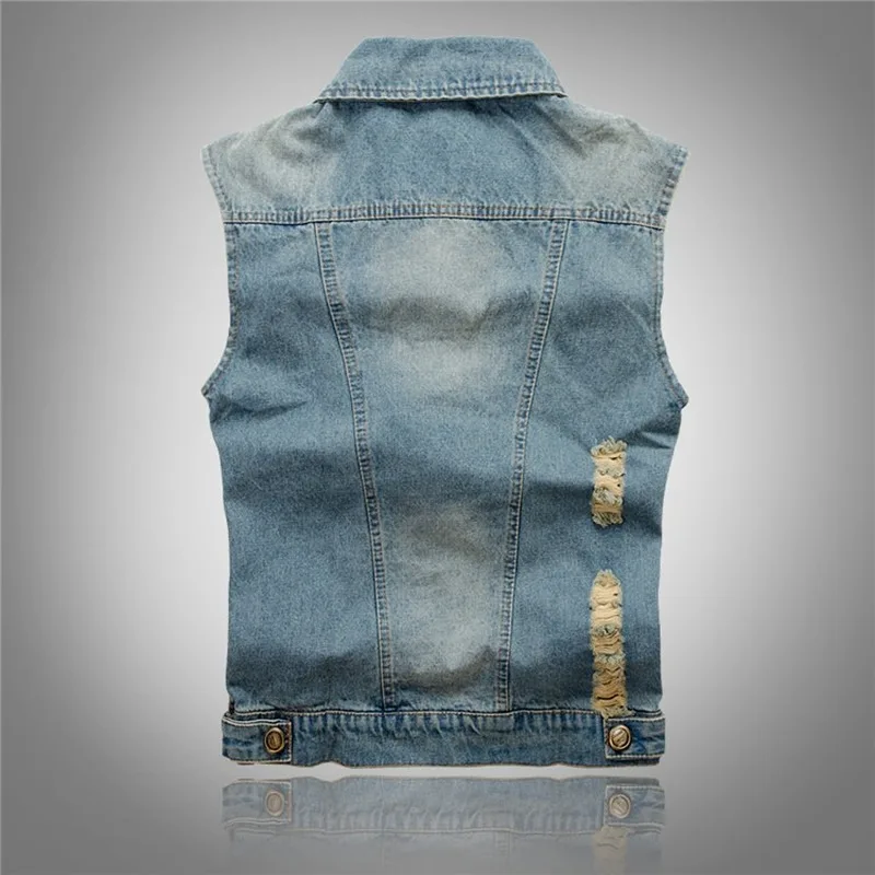 New 2022 Denim Vest Men Punk Rock Make old holes Cowboy Black Jeans Waistcoat Fashion Men Motorcycle Style Sleeveless Jeans Jack