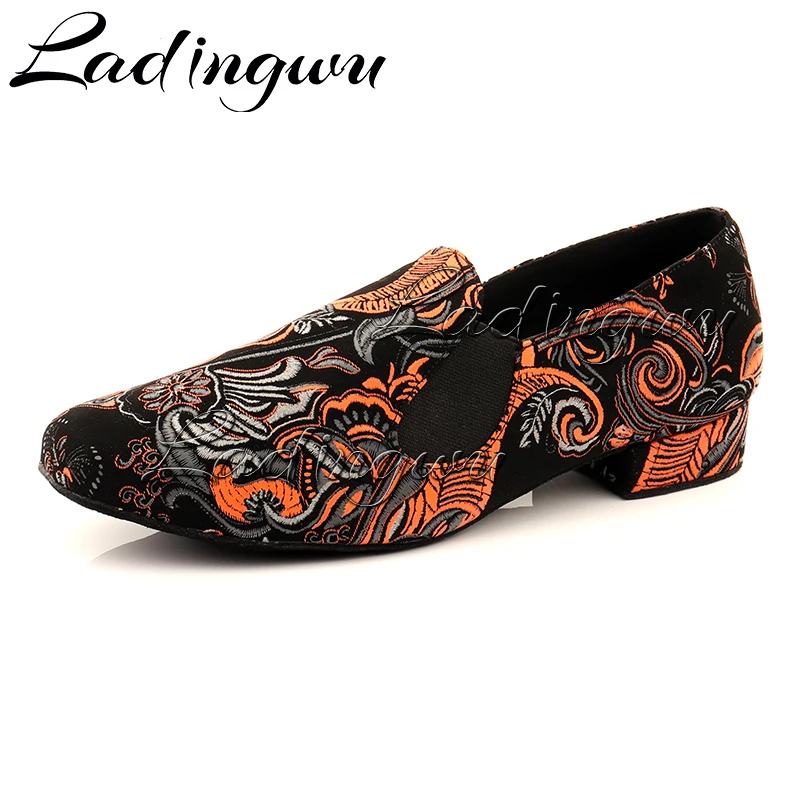 Sapatos de dança latina ladingwu masculinos, sapatos de dança rumba tango e salsa padrão nacional, bordado Chinoiserie, novo estilo