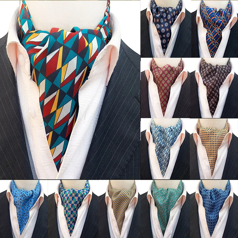 

Men Vintage Polka Dot Wedding Formal Cravat Ascot Scrunch Self British style Gentleman Polyester Neck Tie Luxury