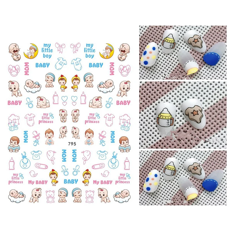 10PCS Cartoon Mouse Moon Girl Anime Color Nail Art Sticker God Angel Letter Manicure Decoration Decal Slider WG775