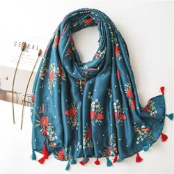 2022 Women Brand Fashion Strawberry Floral Tassel Viscose Shawl Scarf Print Wrap Headband Bufandas Muslim Hijab Sjaal 180*90Cm