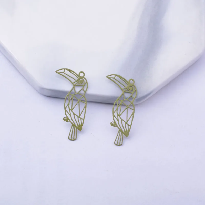 50 Stück AC12434 25*20mm Messing Tieranhänger Papageien-Charms in Silber- und Goldfarbe Kleine Anhänger für DIY-Schmuck und Ohrring-Zubehör – Detail 10