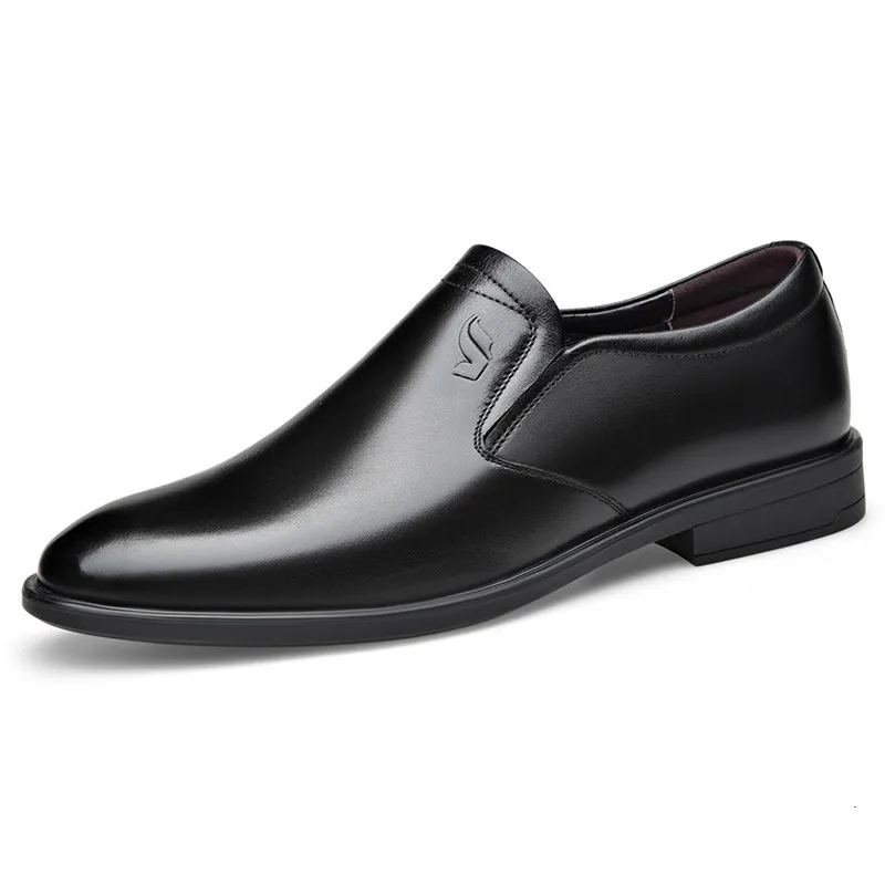 New Fashion Genuine Leather Concise Men Business Round Toe Black Shoes Breathable Formal Wedding Basic Shoes Men Dress Shoes