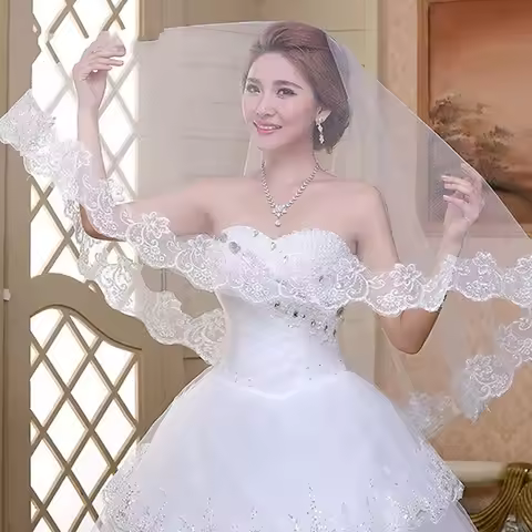 New Arrival voile de mariee White Lace white wedding veil 2025 wedding accessories Bridal veil veu de noiva longo In stock