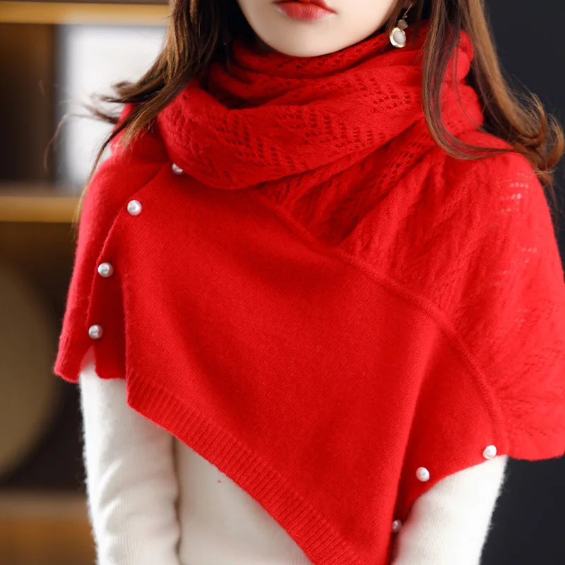 New fashion all-match pure color knitted cashmere scarf Ladies high-end autumn and winter wool Pearl scarf shawl FRSEUCAFbrand