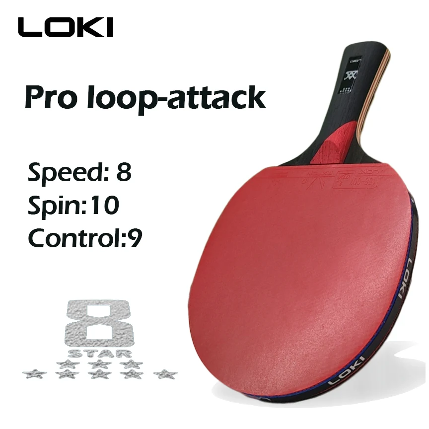 Loki 8 Ster Ping Pong Racket Professionele Loop-Aanval 7 Hout Blade Tafeltennis Racket Paddle Pingpong Bat Met kleverige Rubber