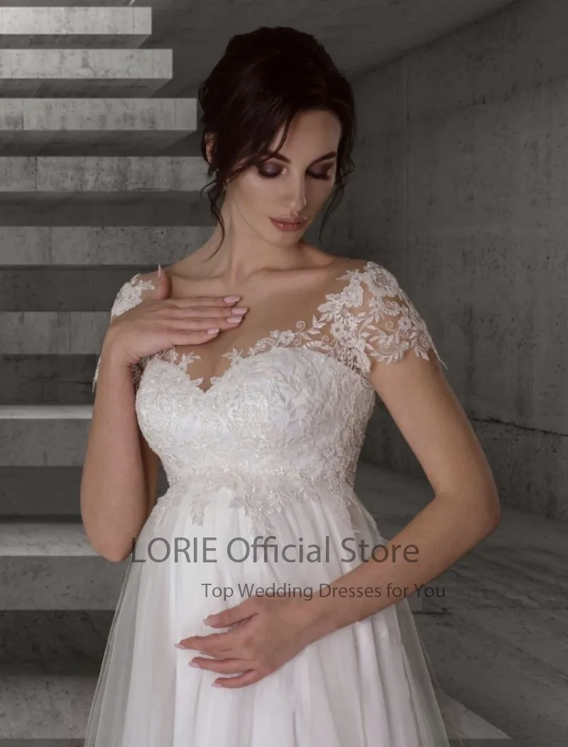 فستان زفاف LORIE للنساء الحوامل خصر عالي أكمام قصيرة مخصص فستان زفاف للأمومة فستان زفاف vestidos de novia