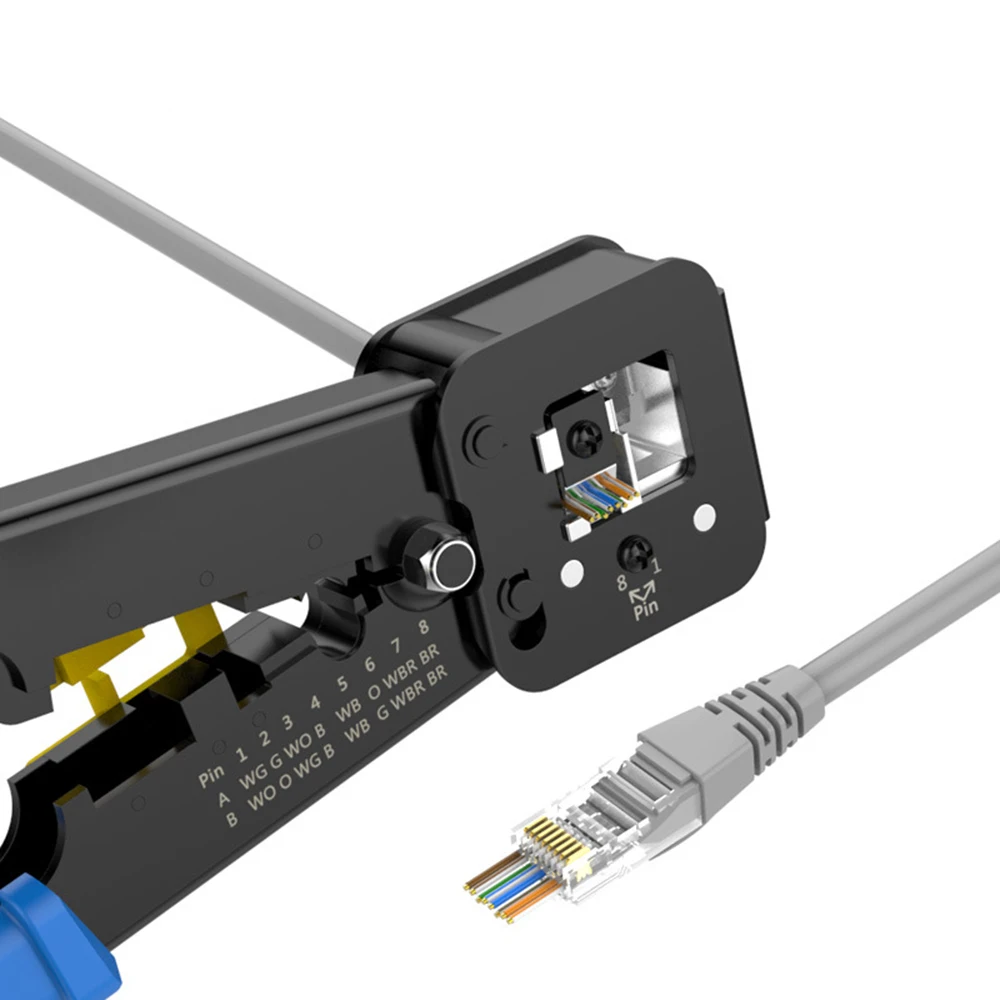 Herramienta crimpadora RJ45, alicates de red Ethernet para 6P/RJ11/RJ-12 y 8P/RJ45, pelacables de crimpado, Clip de prensado multifunción
