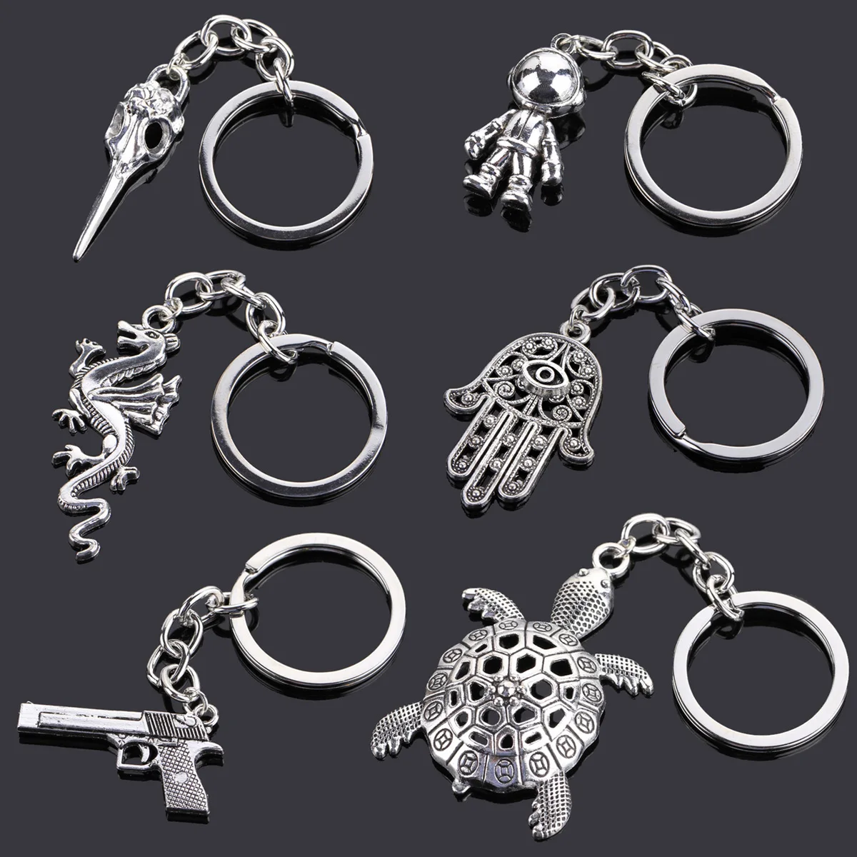 Keychain For Man Women Original Gift Friend Dragon Dog Cat Jewelry Love Heart Car Key Chain Gun Evil Eye Bag Pendant Wholesale