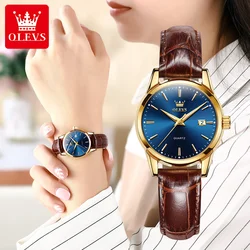 OLEVS Original Brand Women's Watches Calendar Quartz Watch Leather Strap Waterproof Fashion Luminous Luxury Female Wristwatch