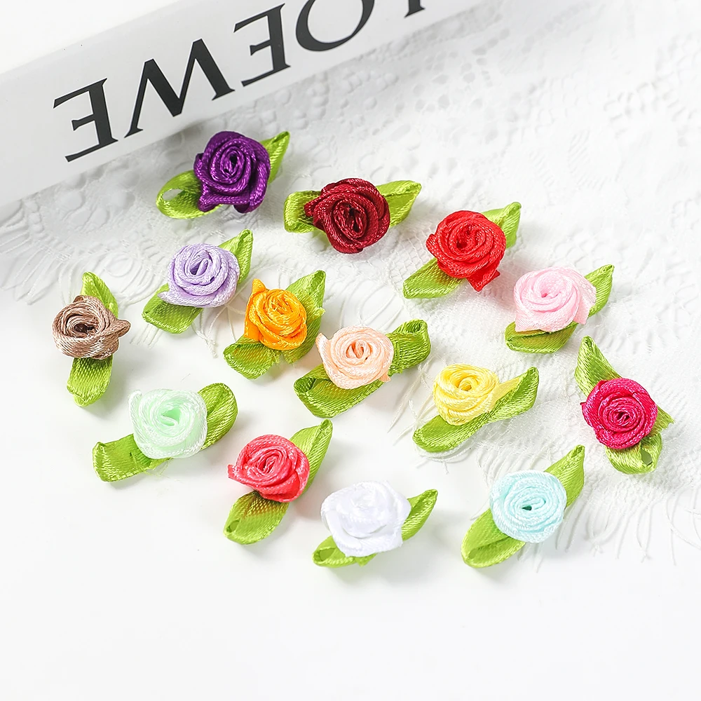 50/100Pcs Mini Rose Artificial Flowers Heads 2cm Buds Fabric Flower Wedding Decoration Craft Supplies Ribbon Bow-Knot Gift Decor