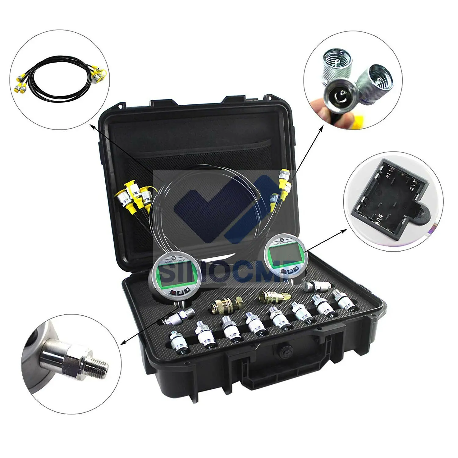 Digital Pressure Gauge Kit with 2pc 80MPA / 12000PSI Hydraulic Gas Water Pressure Test Kit for Komatsu Excavator Machinery