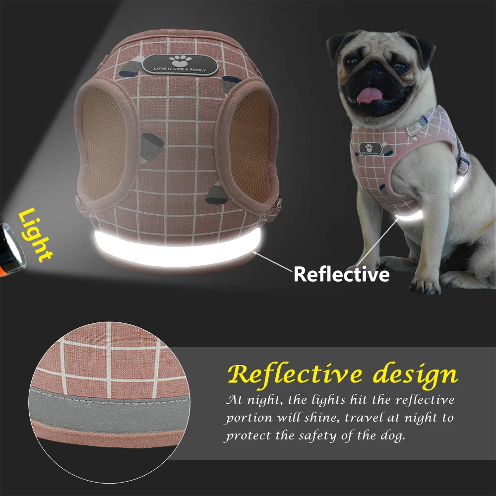 Nylon Reflective Dog Cat Harness Vest Mesh Breathable French Bulldog Harness Puppy Small Medium Dogs Cats Harness Pet Walking